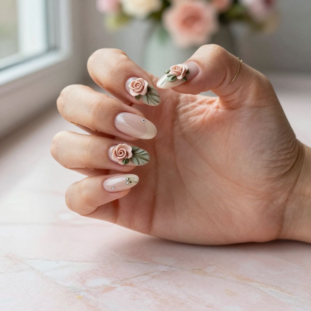 Blooming Rose Sculptural Nails