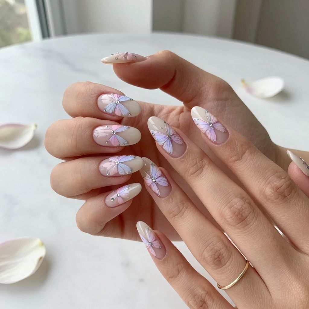 Butterfly Wing Embellished Nails