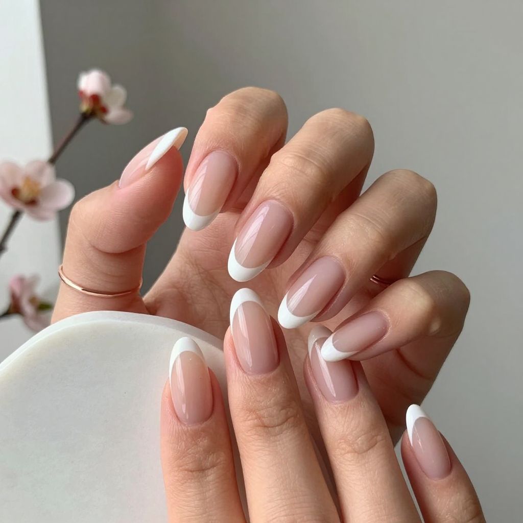 Translucent Peach Almond French Tips
