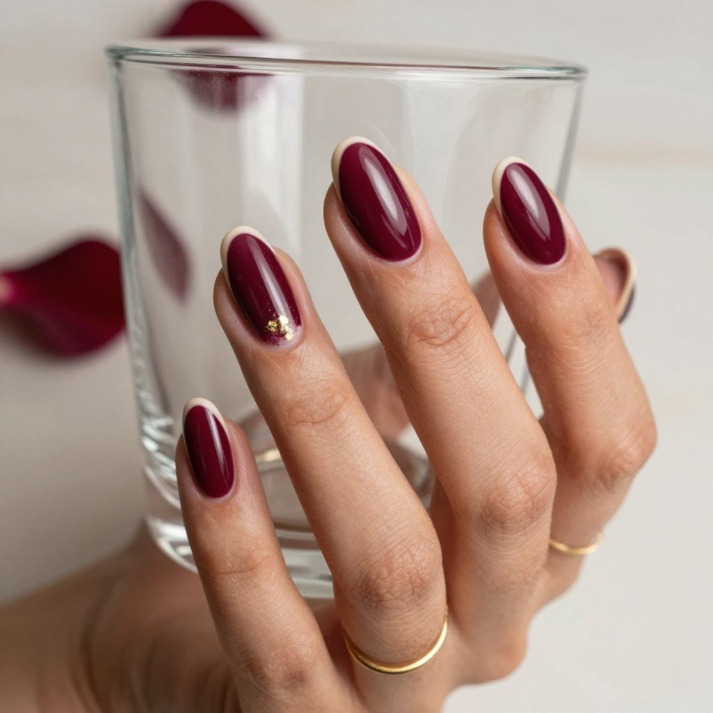 Burgundy Wine Almond French Tips