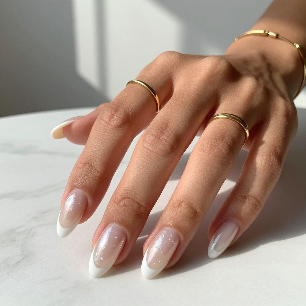 Pearl Nude Almond French Tips