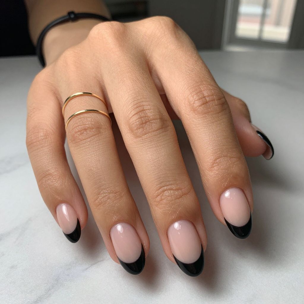 Bold Black Almond French Tips