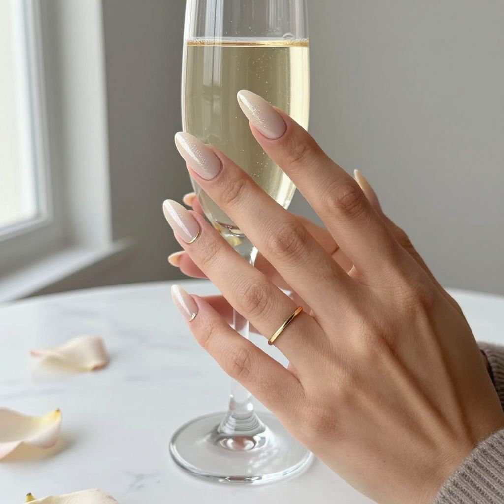 Champagne Sparkle Almond French Tips