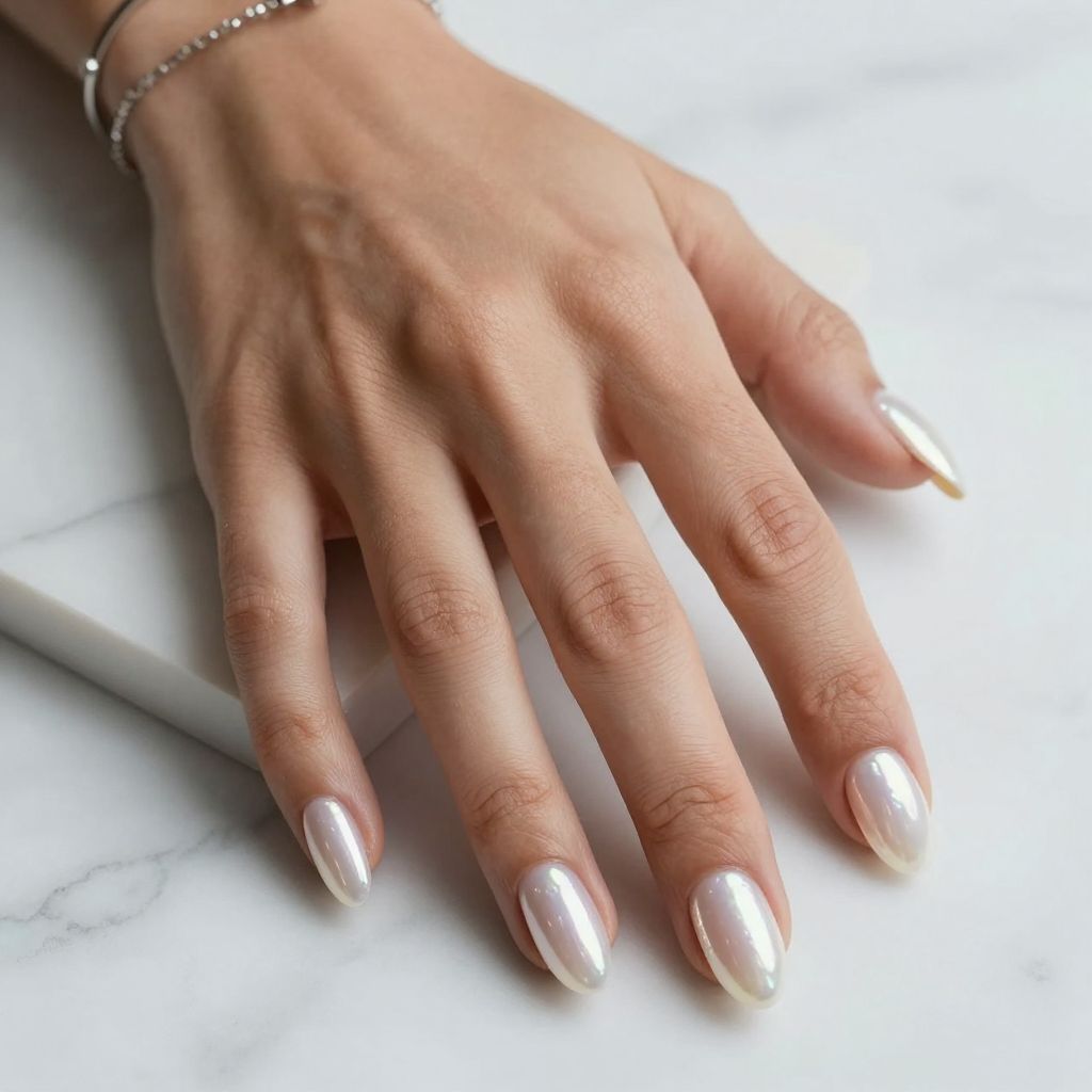 Chrome Pearl Almond French Tips