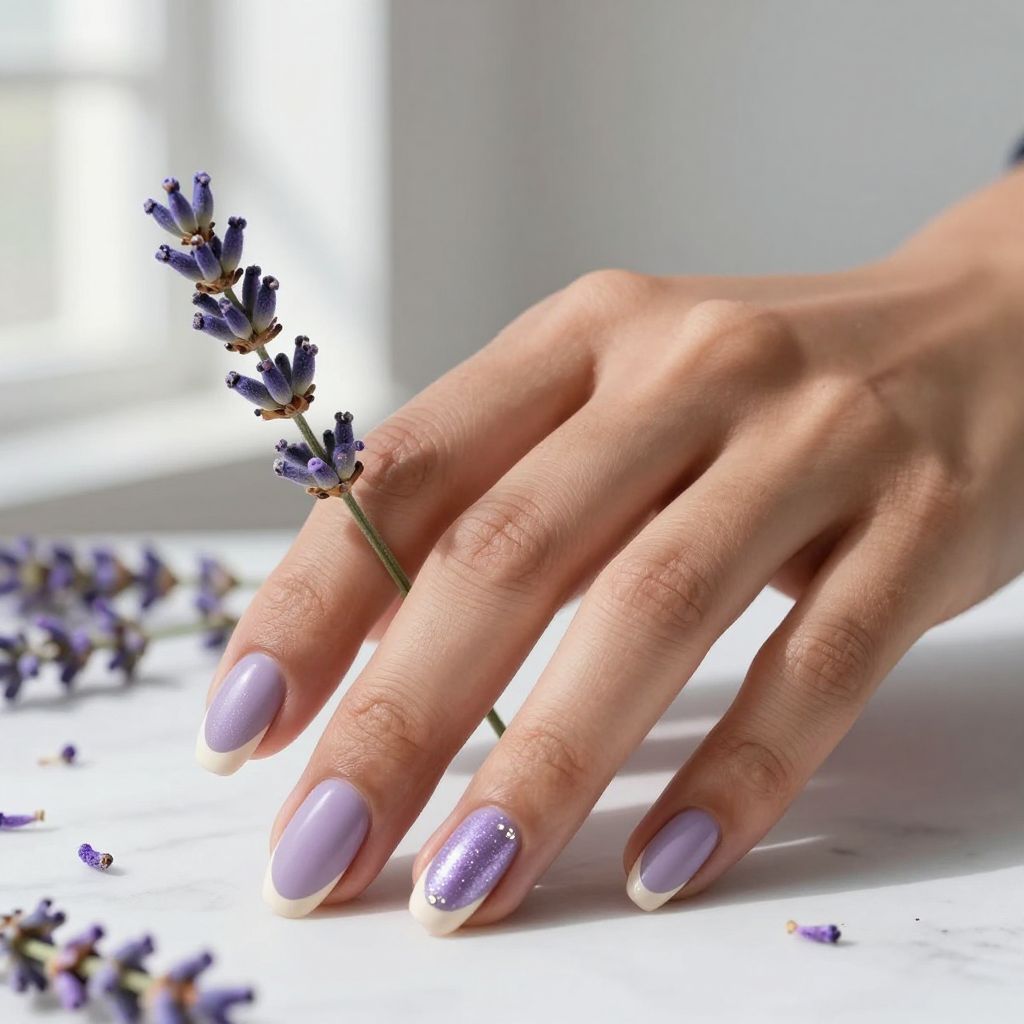 Soft Lavender Almond French Tips