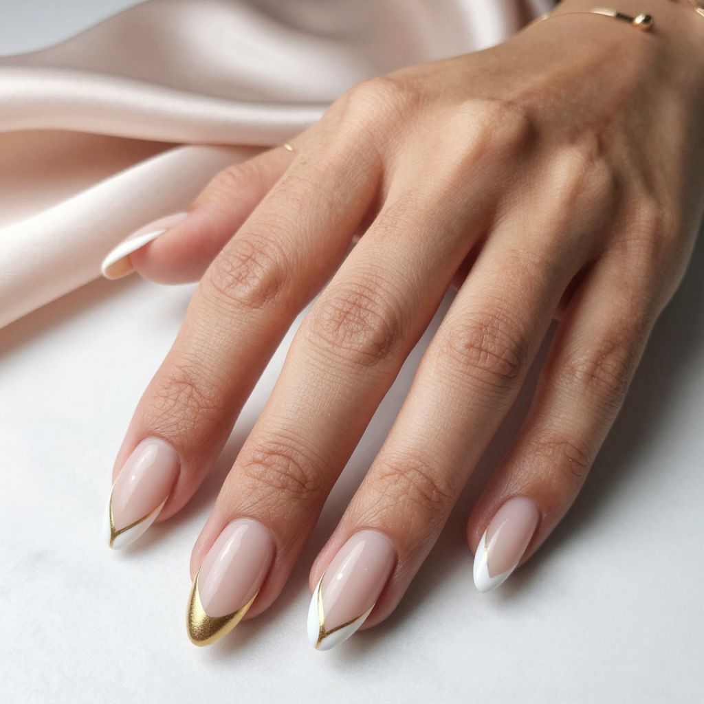 Geometric Gold Almond French Tips