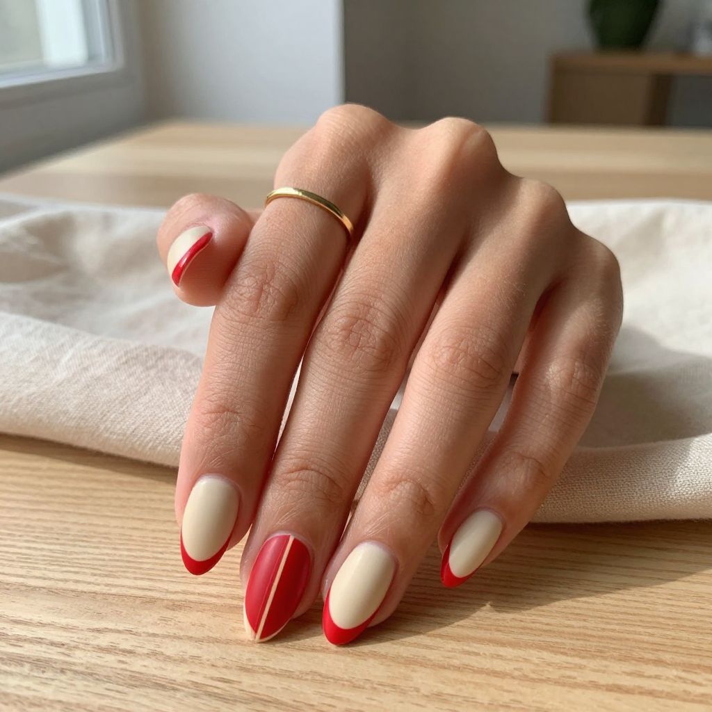 Cream Base with Thin Red Stripe Art