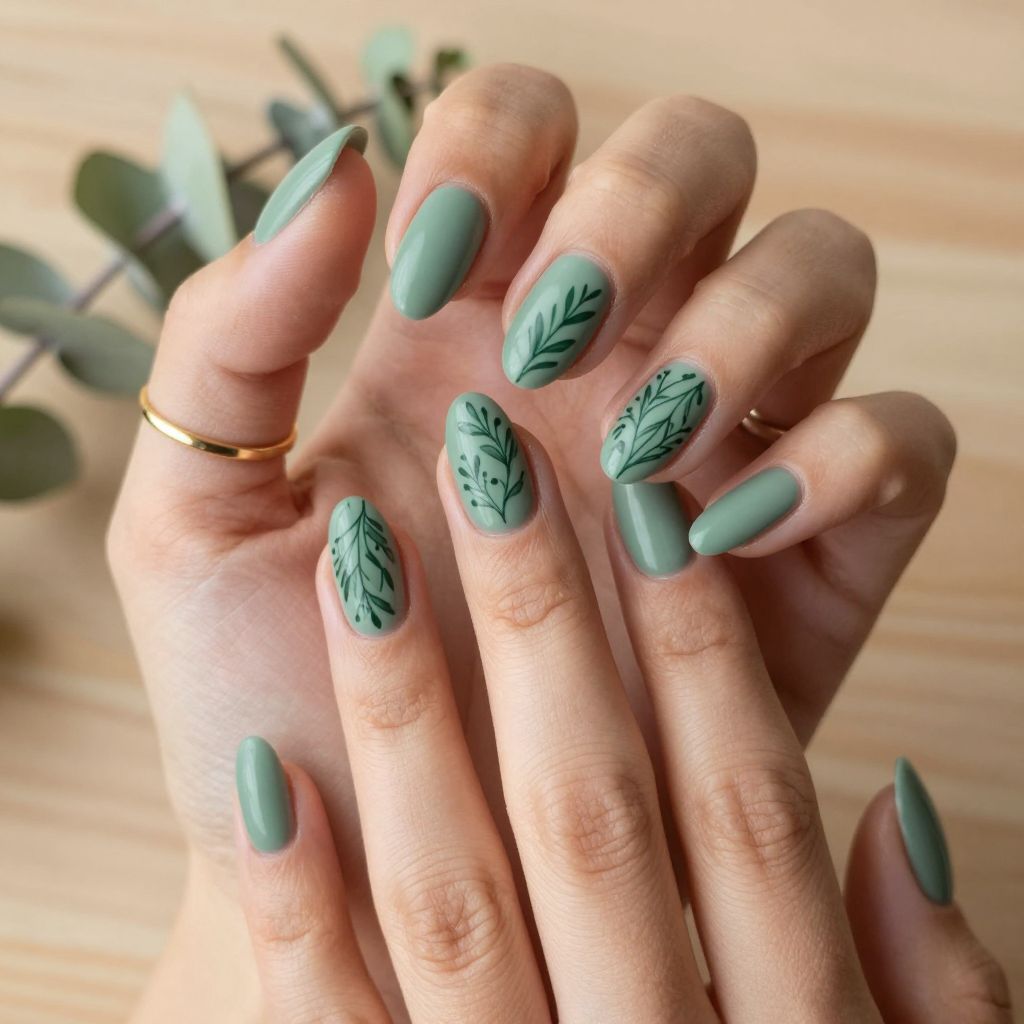 Sage Green with Botanical Line Details