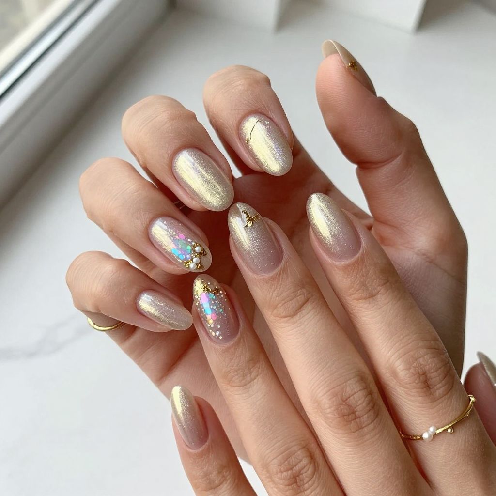Champagne with Opal Sparkle and Pearl Accents