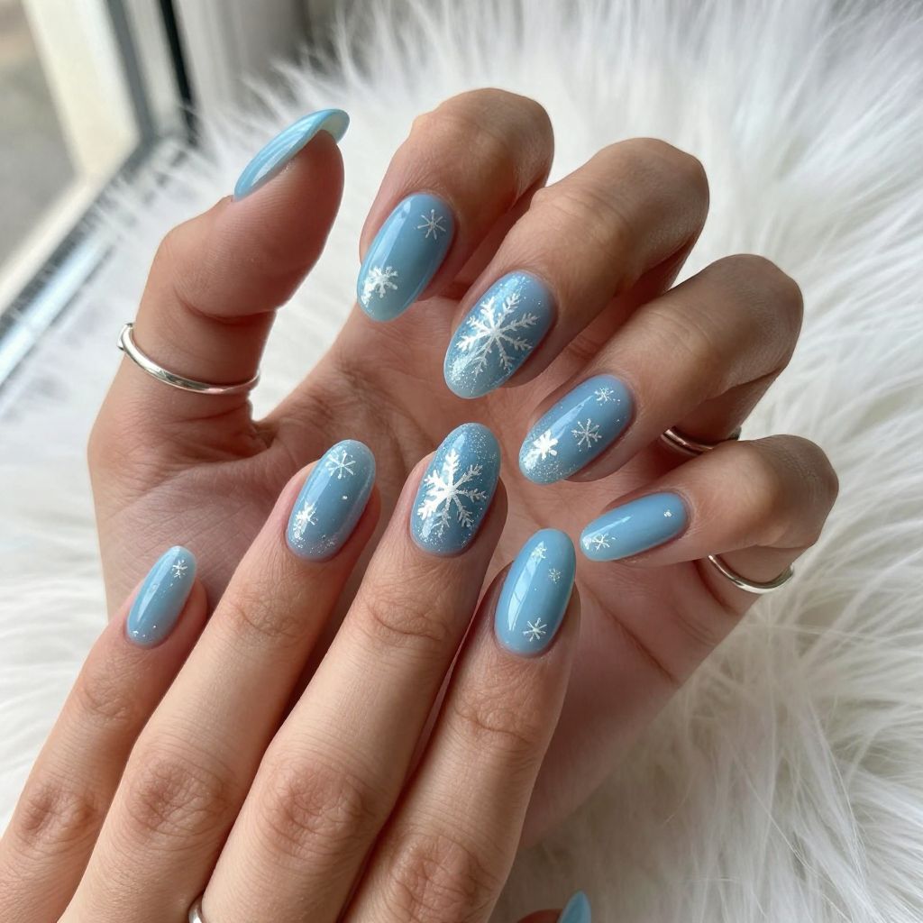 Icy Blue with Silver Snowflake Details