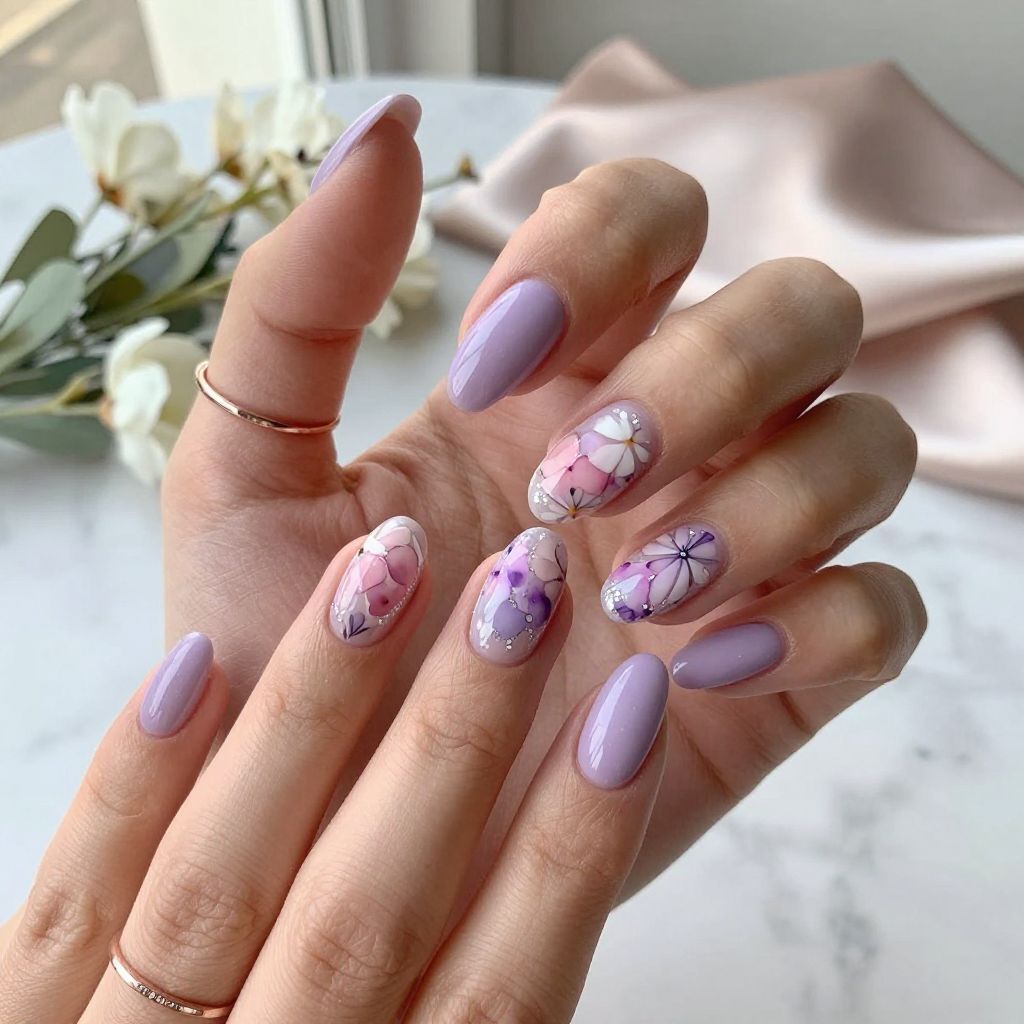 Soft Lavender with Floral Watercolor