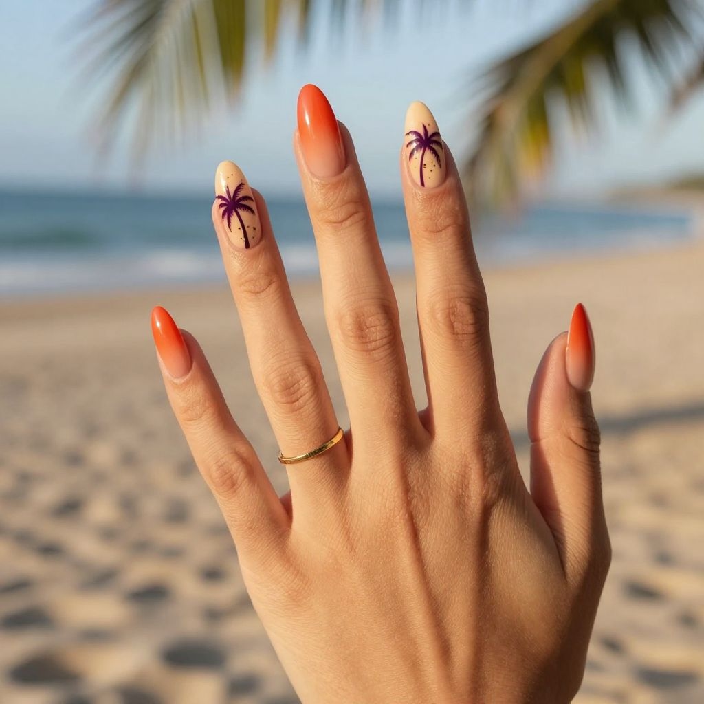 Gradient Sunset Beach Nails