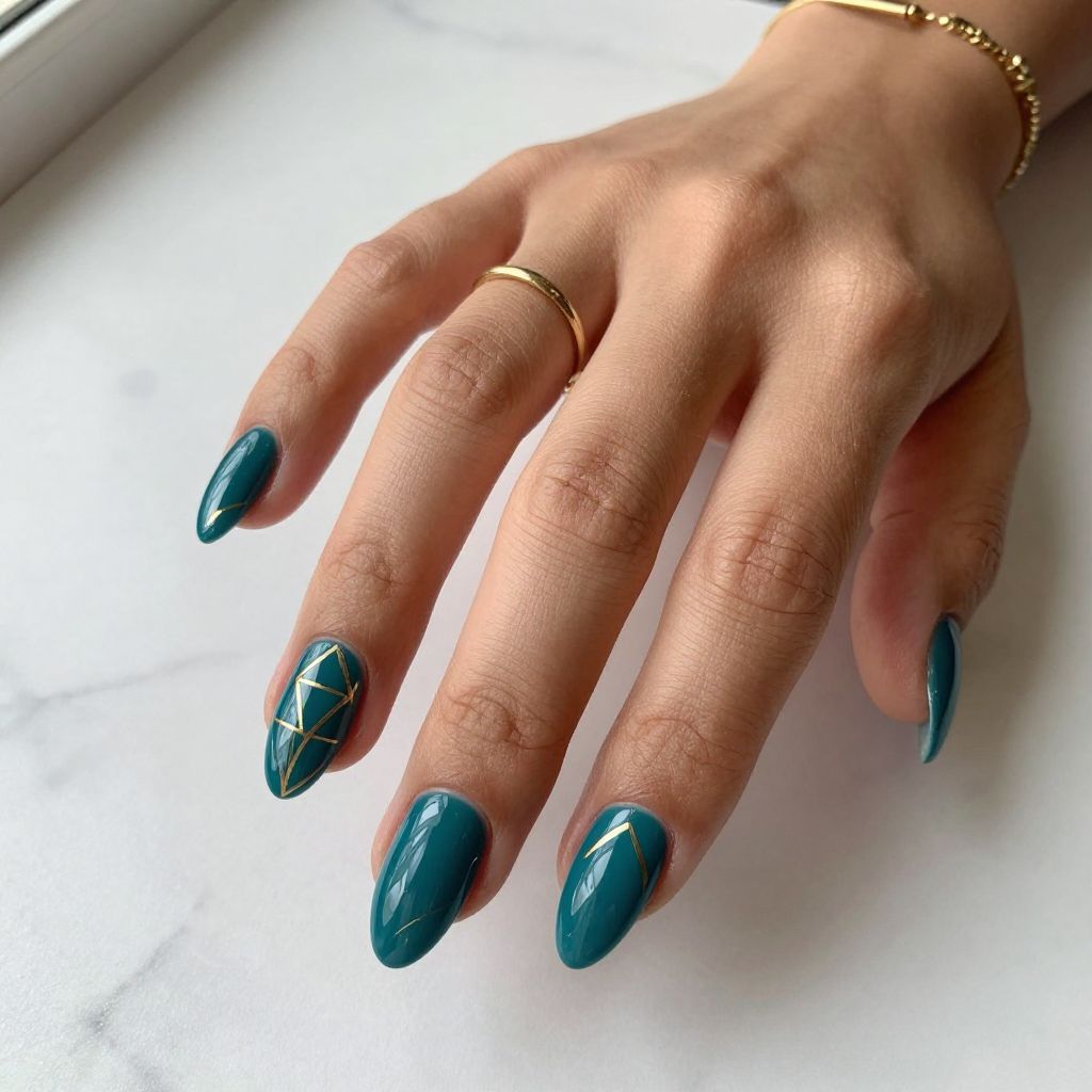 Deep Teal with Gold Geometric Details