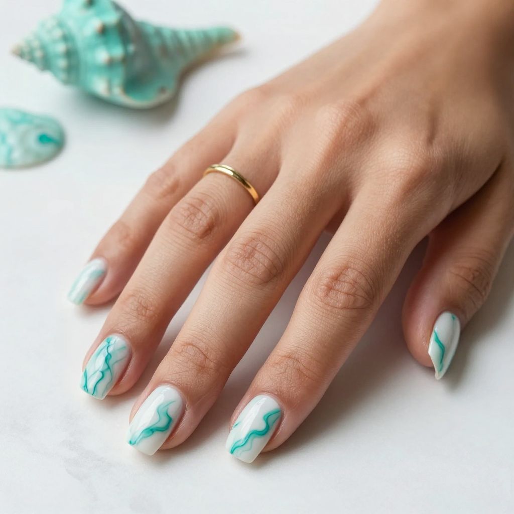 White with Turquoise Marble Effect