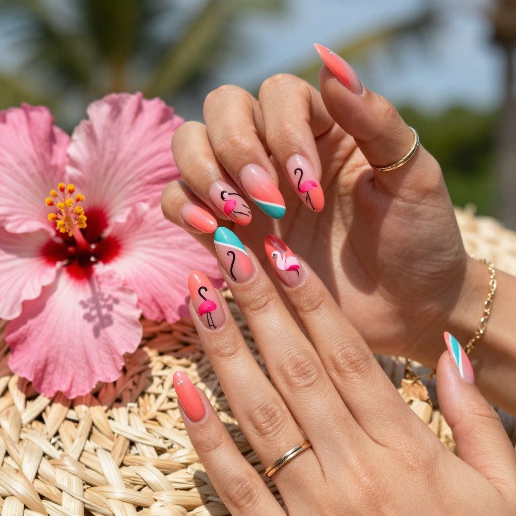 Tropical Flamingo Statement Nails
