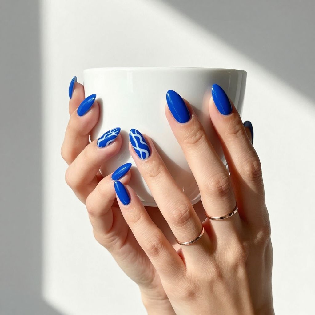 Electric Blue with White Wave Designs