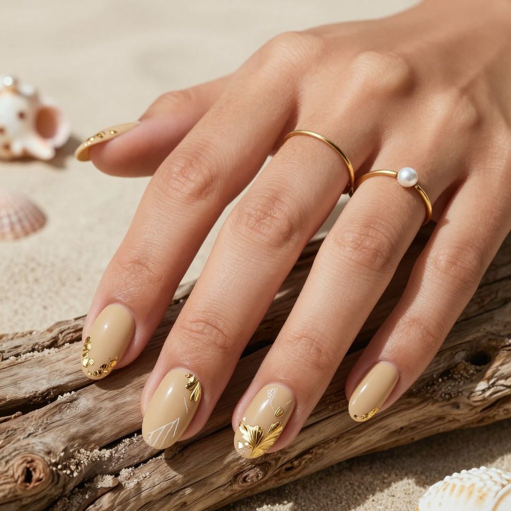 Sandy Beige with Gold Shell Accents