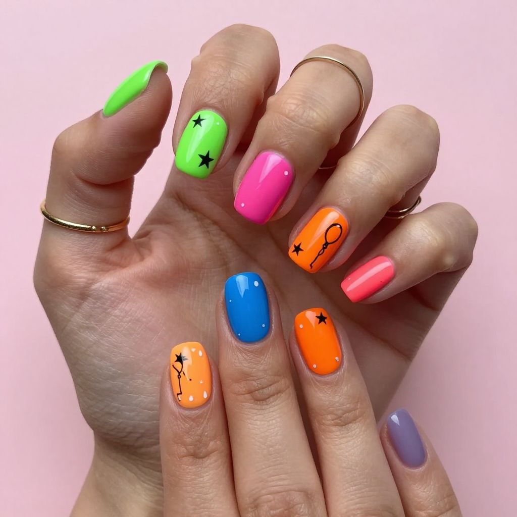 Neon Birthday Party Nails
