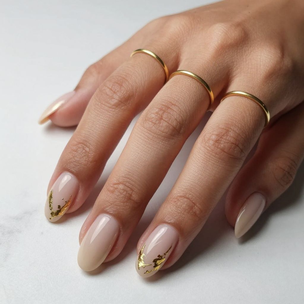 Sophisticated Nude with Gold Foil Nails