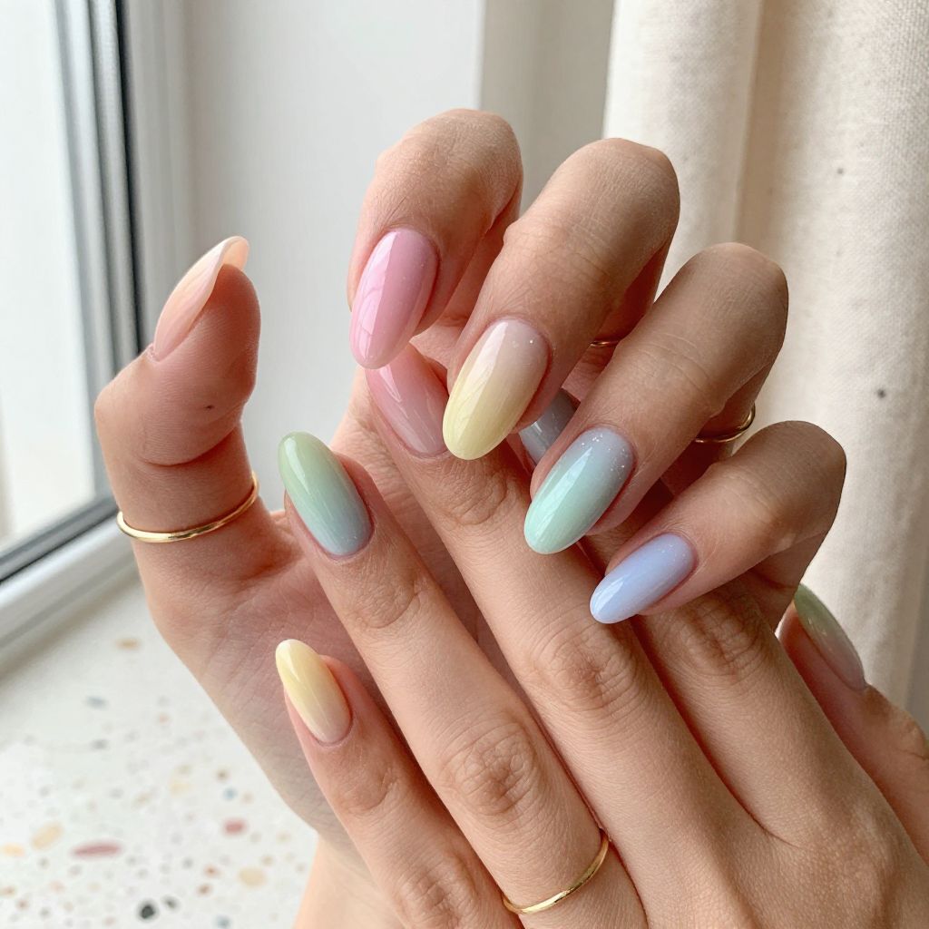 Pastel Rainbow Ombré Nails