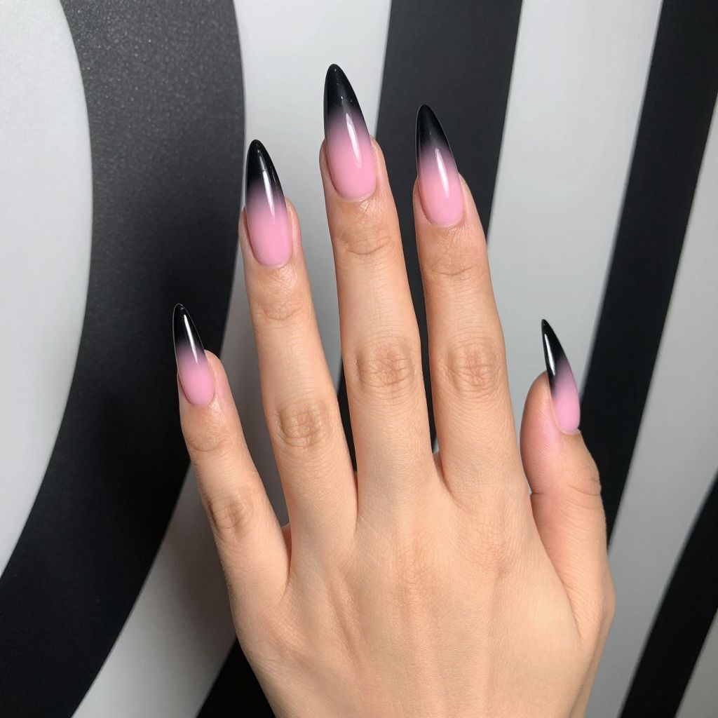 Black and pink nail idea 10