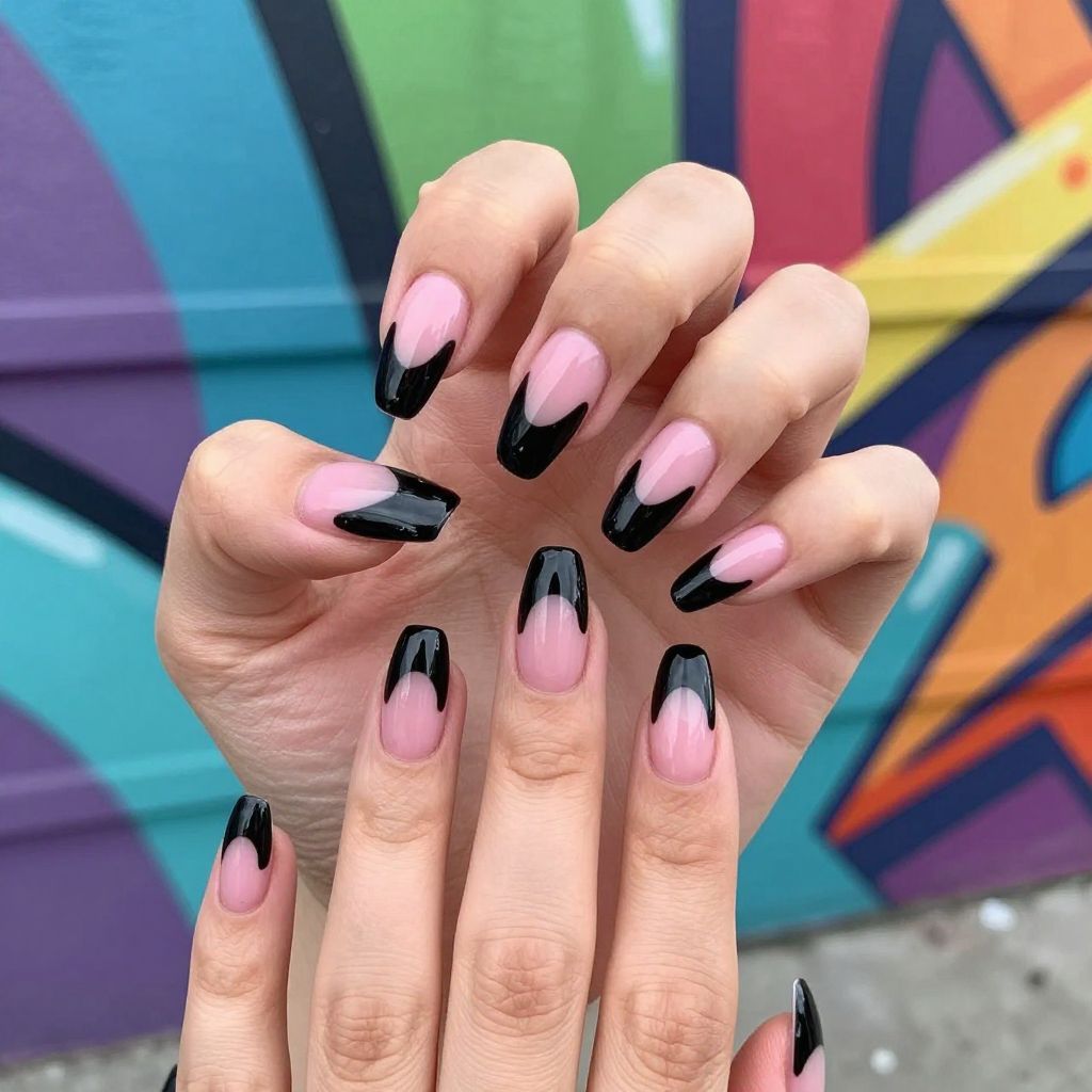 Black and pink nail idea 12
