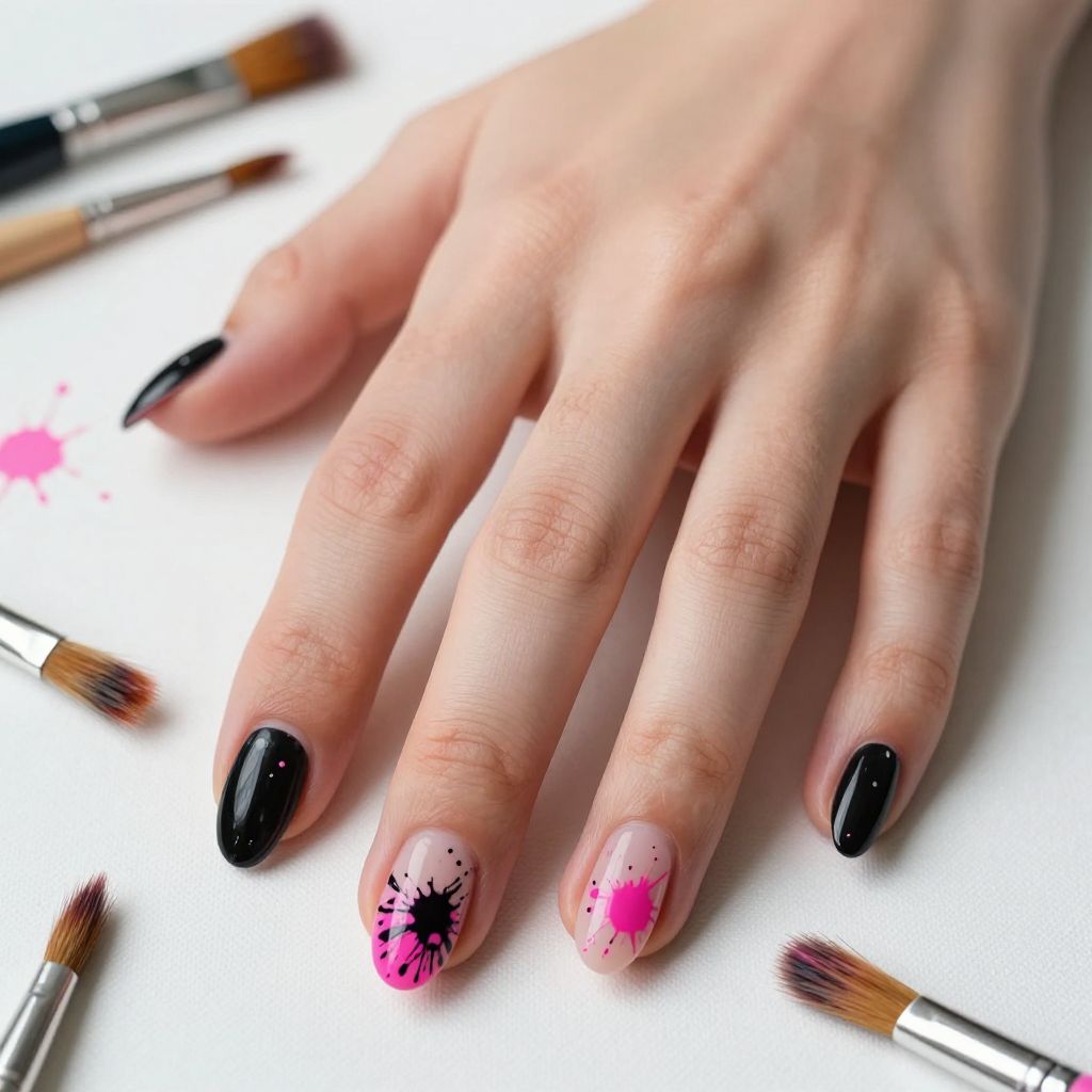 Black and pink nail idea 14