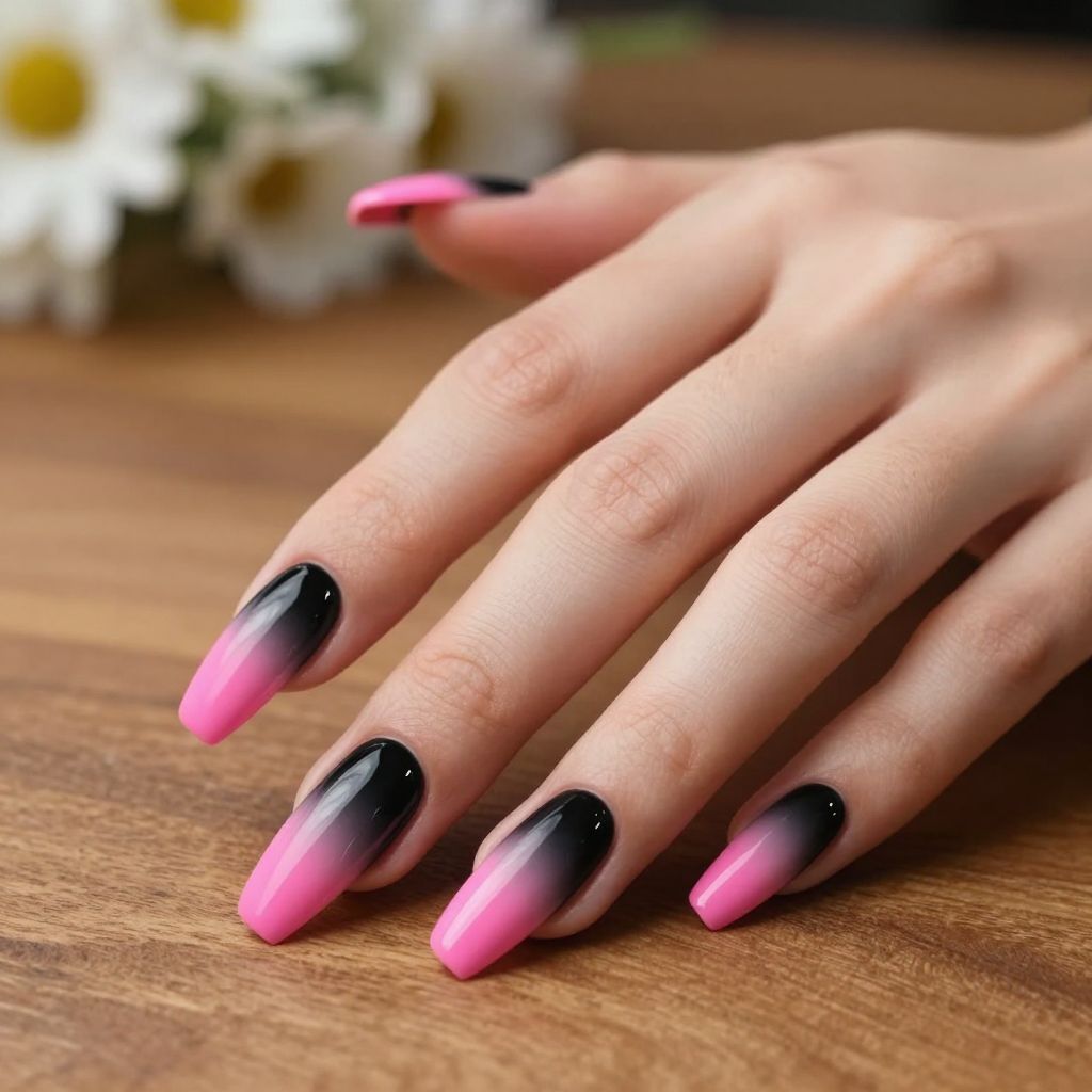 Black and pink nail idea 15
