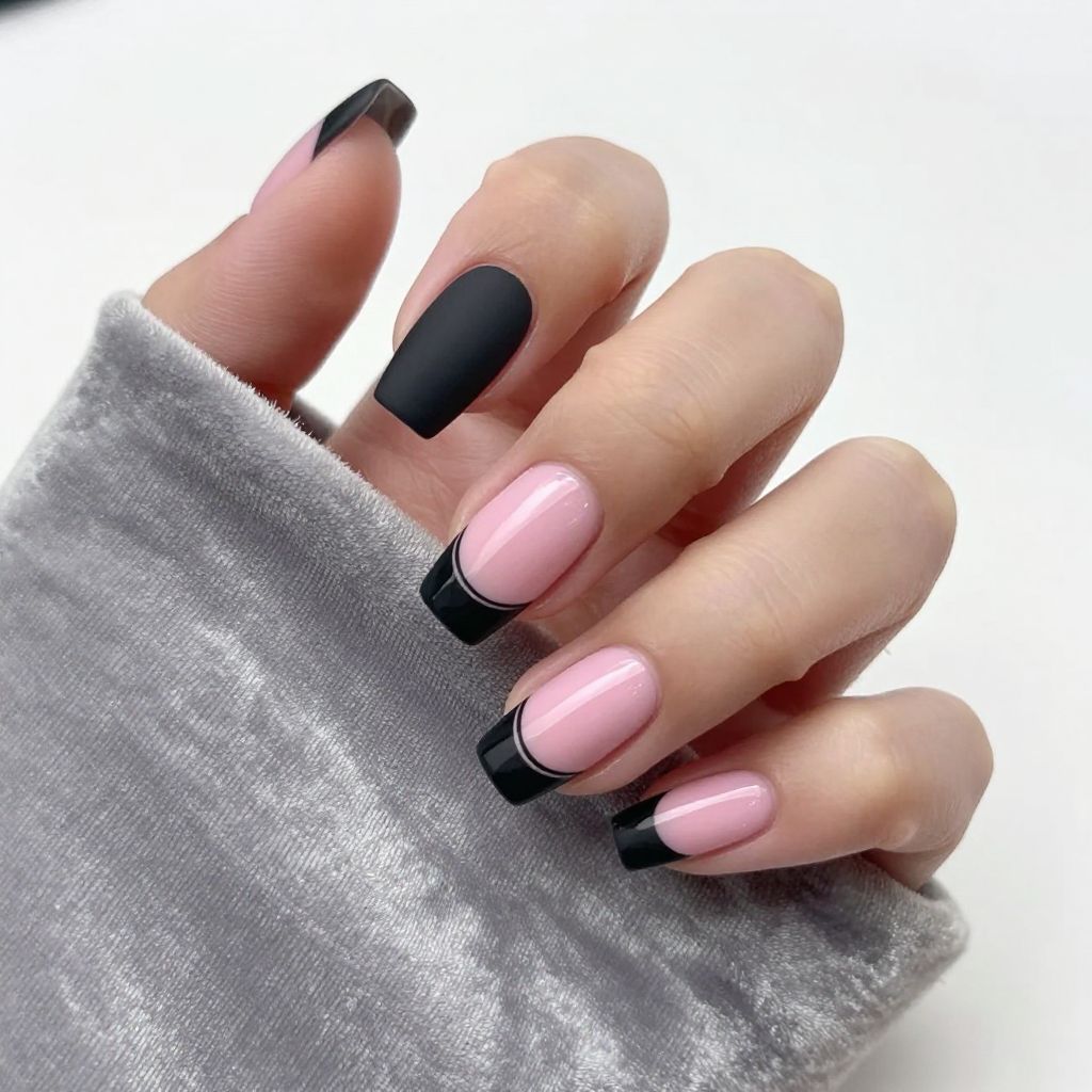Black and pink nail idea 4