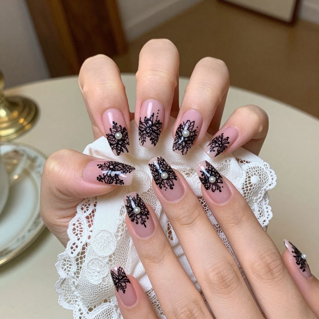 Black and pink nail idea 9