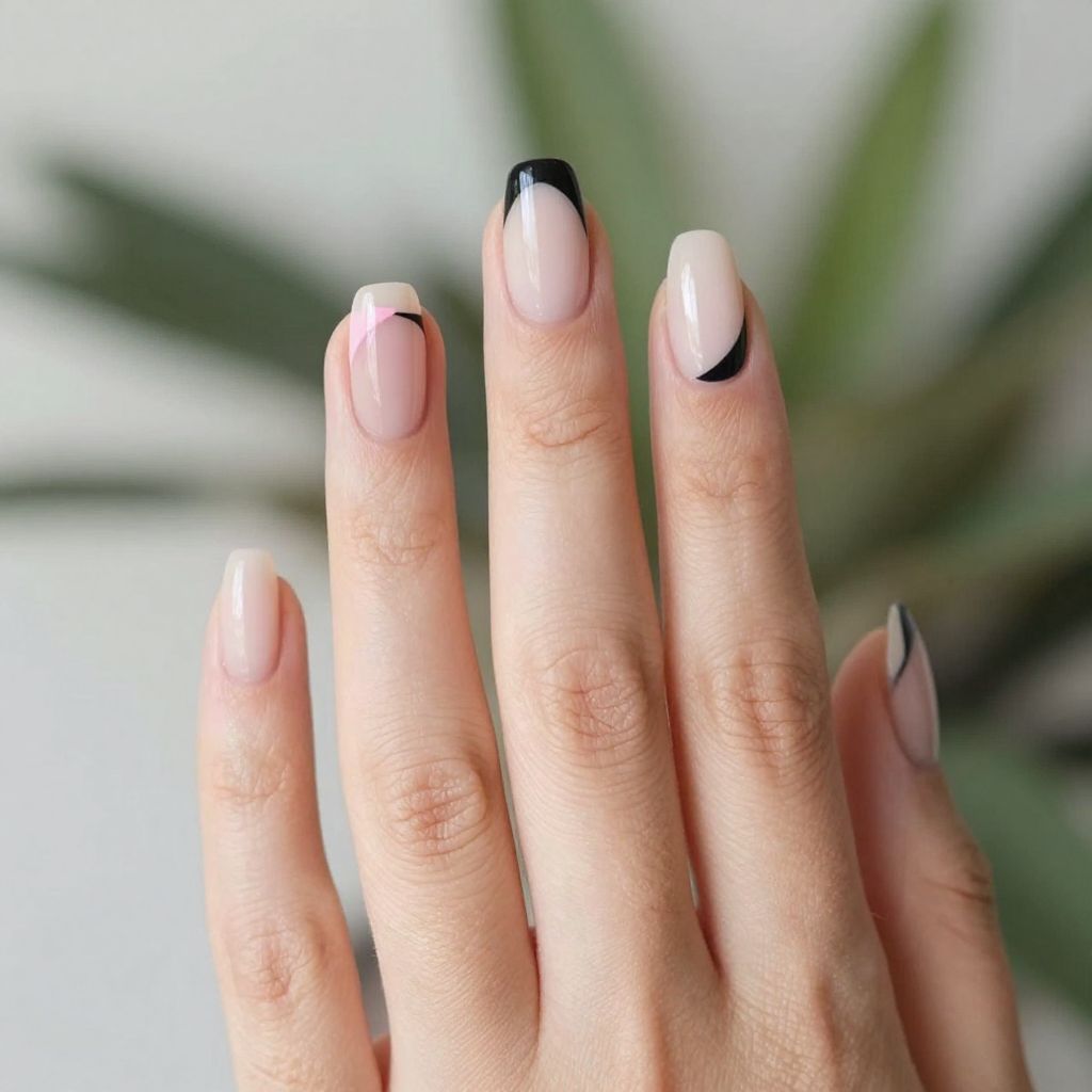Black and pink nail idea 7