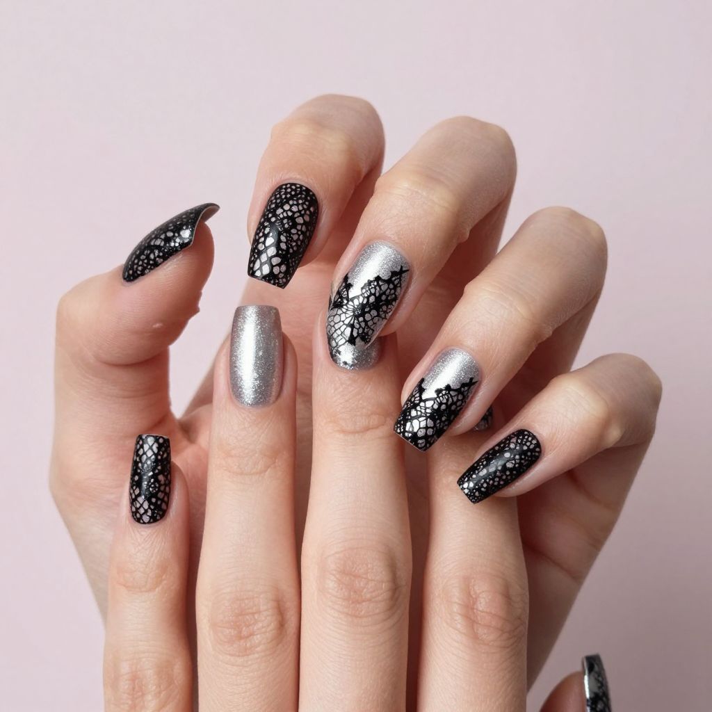 Black and silver nail idea 13