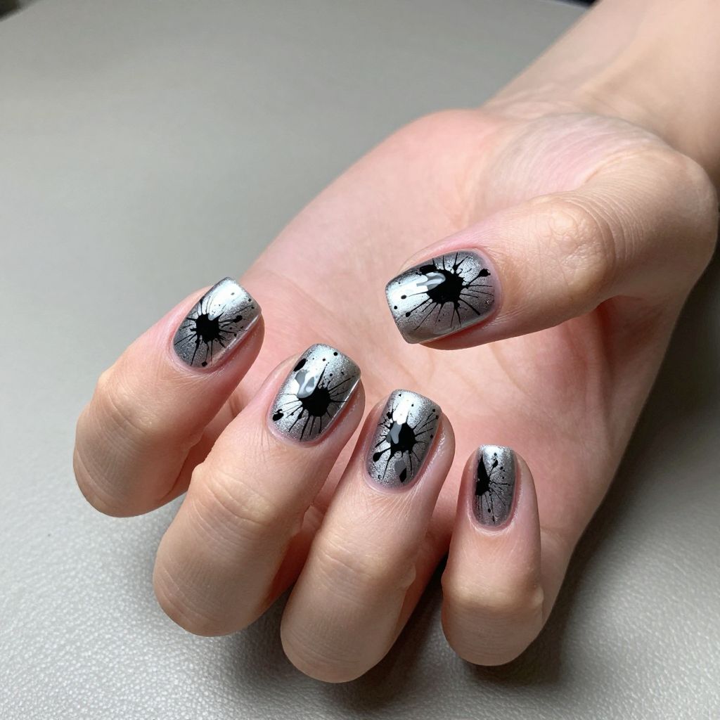 Black and silver nail idea 14