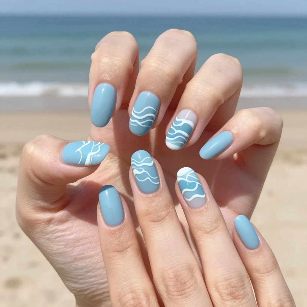 Blue and white nail idea 1