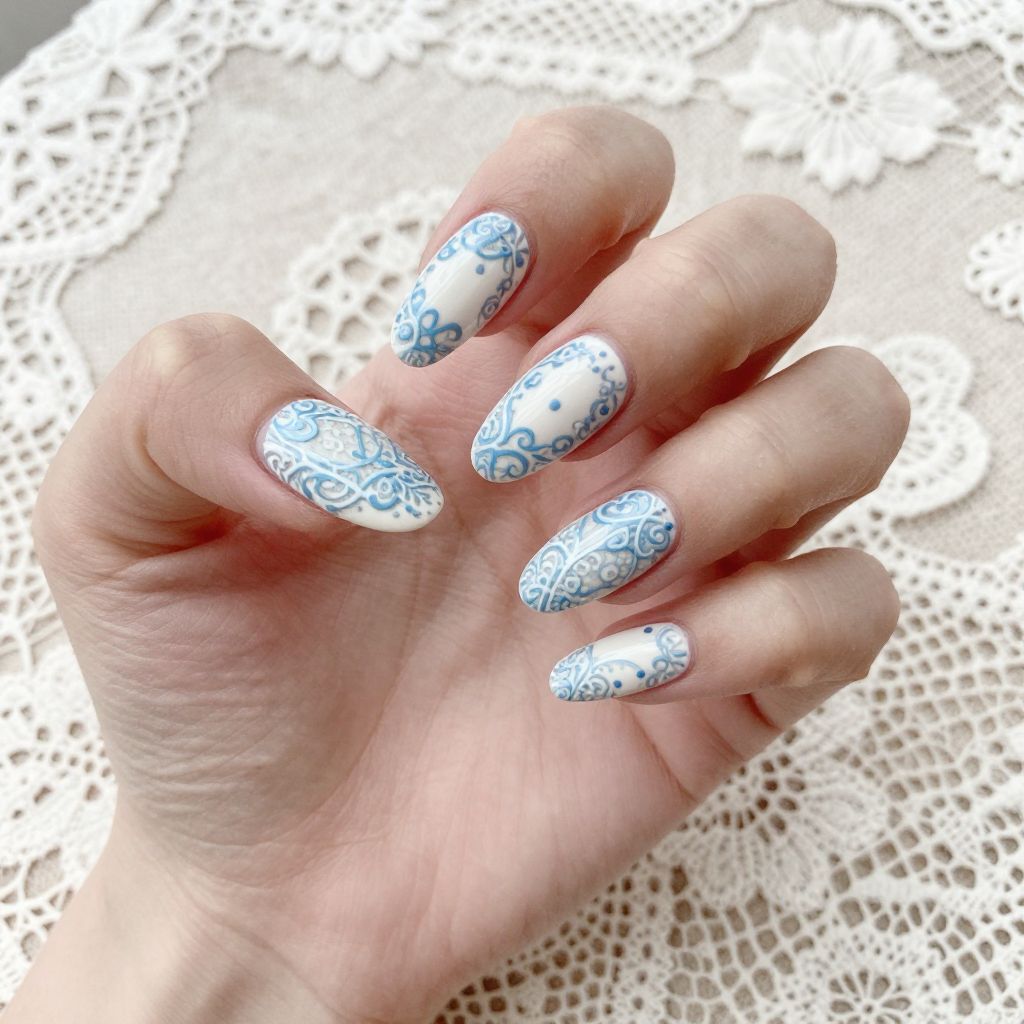 Blue and white nail idea 11