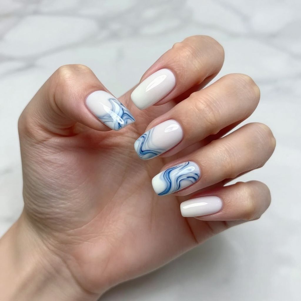 Blue and white nail idea 4