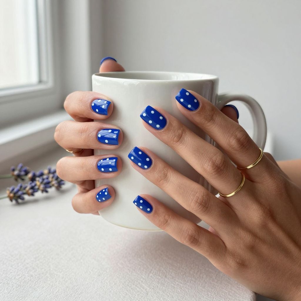 Cobalt Blue with White Polka Dots