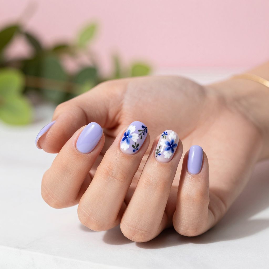 Soft Periwinkle with Floral Details