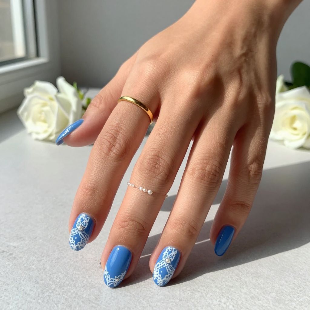 Cornflower Blue with White Lace Details