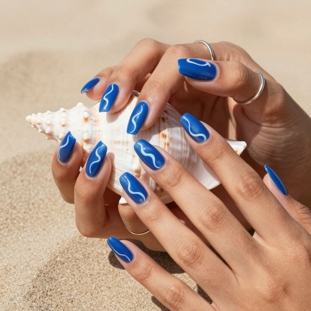 Deep Ocean Blue with White Wave Patterns