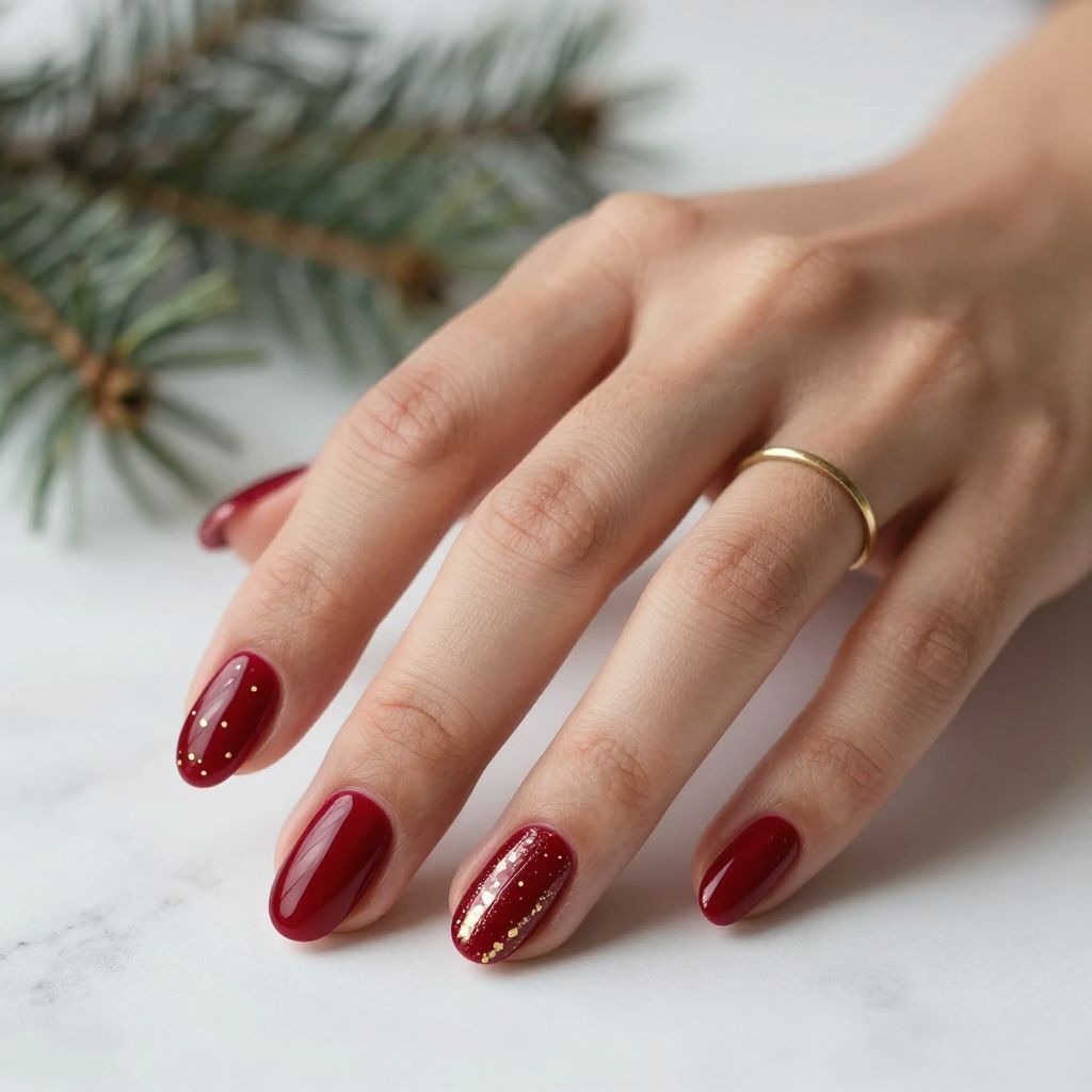 Classic Red and Gold Festive Nails