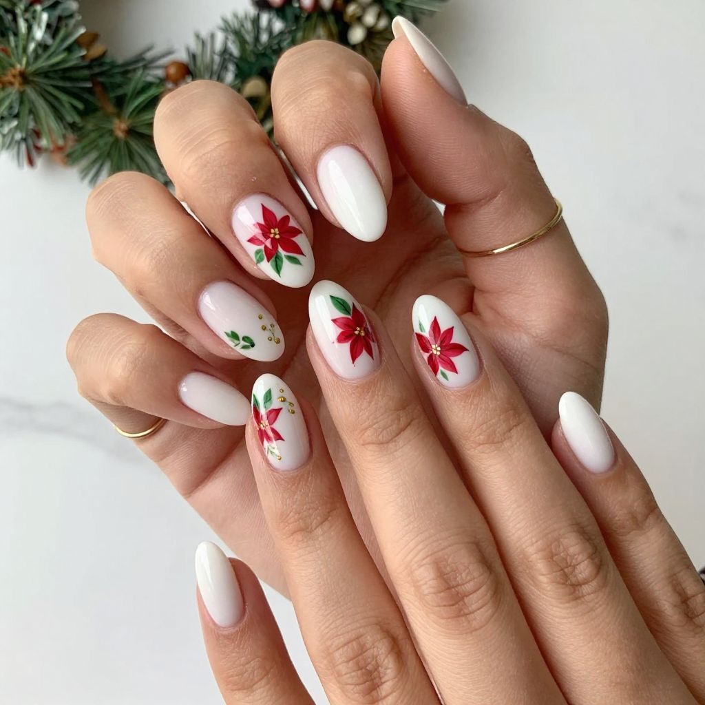 White with Red Poinsettia Flowers