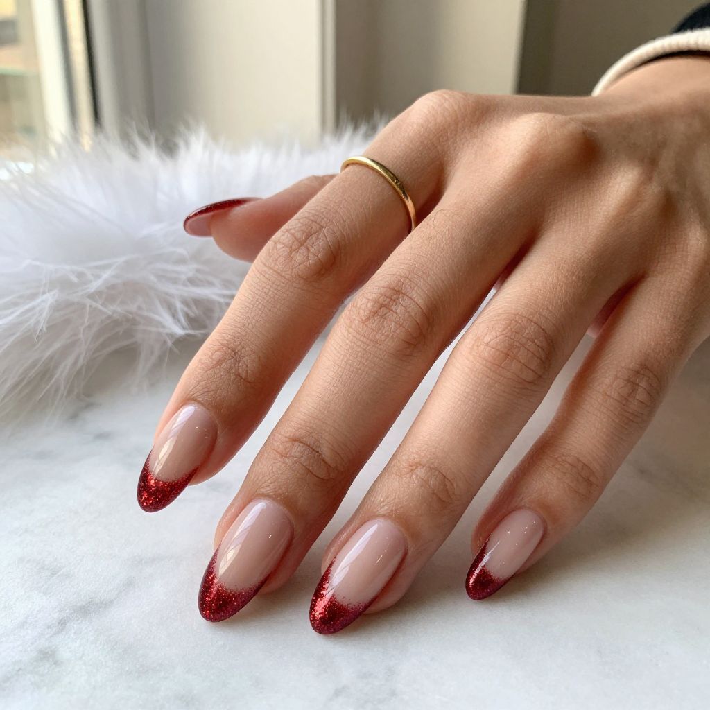 Nude with Glitter Gradient to Red