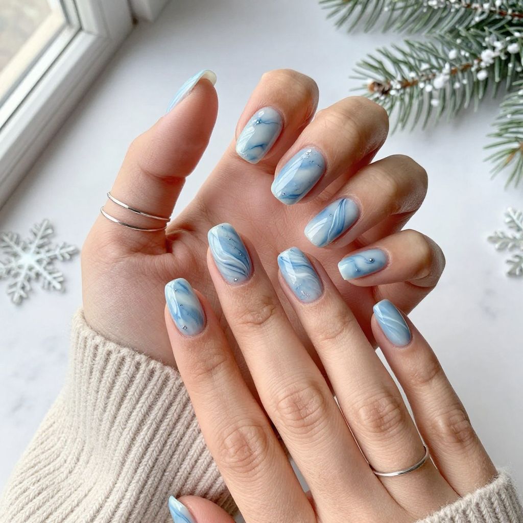 Icy Blue Marble with White Accents