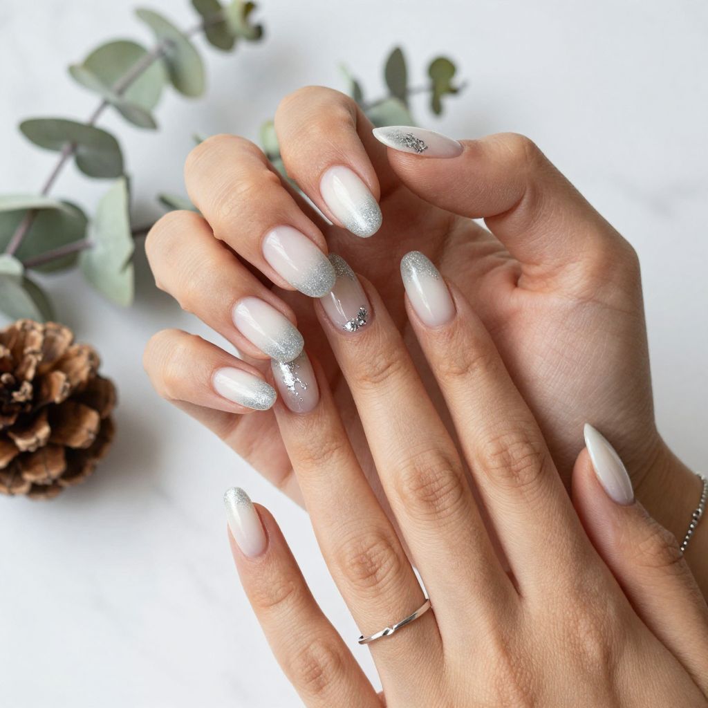 Snowy White Ombre with Silver Glitter