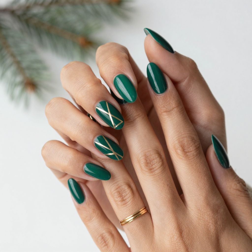 Emerald Green with Gold Geometric Patterns