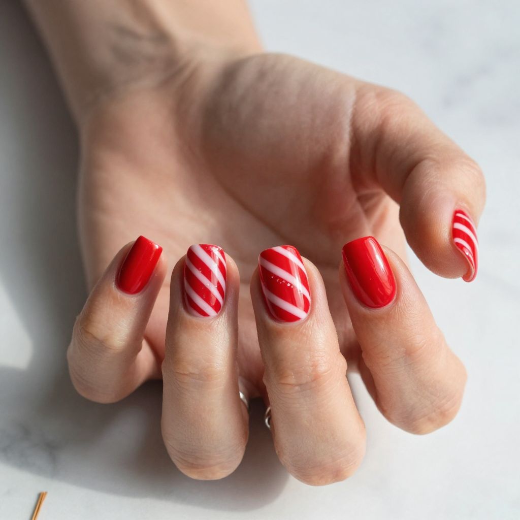Candy Cane Inspired Striped Nails