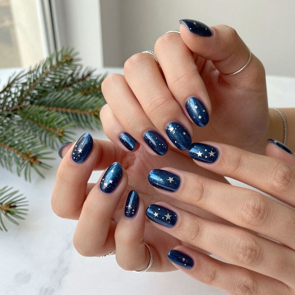 Midnight Blue with Silver Stars and Moons