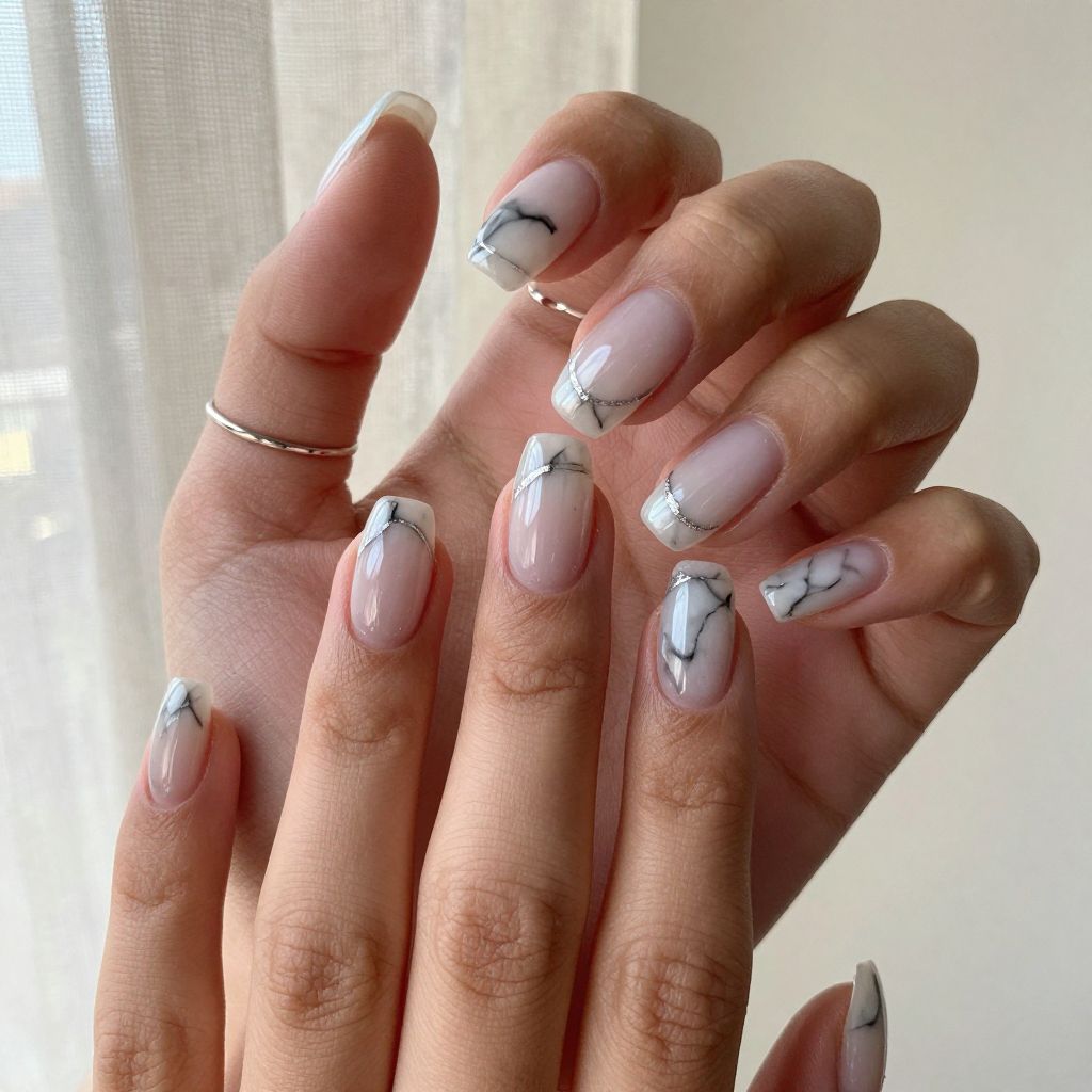 Negative Space Marble Clear Nails