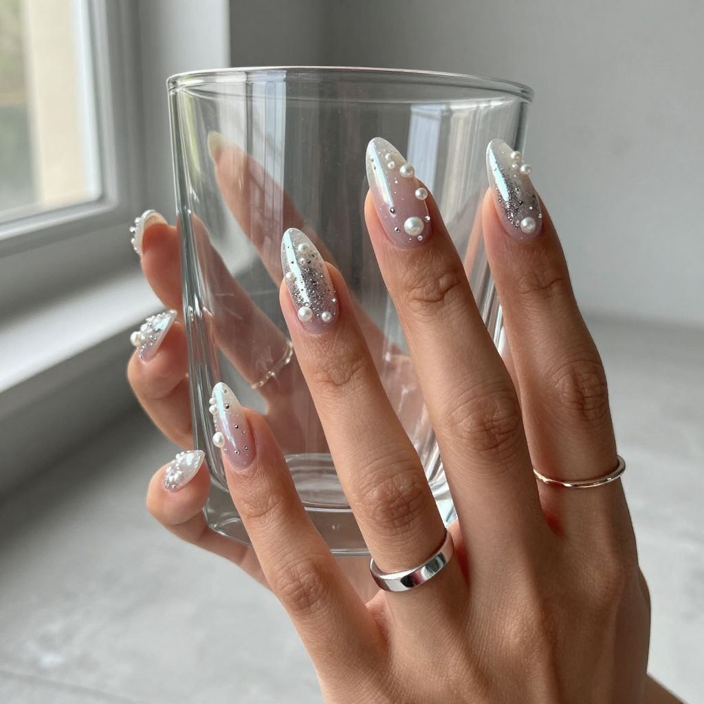 Chrome and Pearl Clear Nails